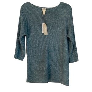 NWT Chicos Blue Marled Metallic Weave Mary Lynn Tunic Sweater Size Small